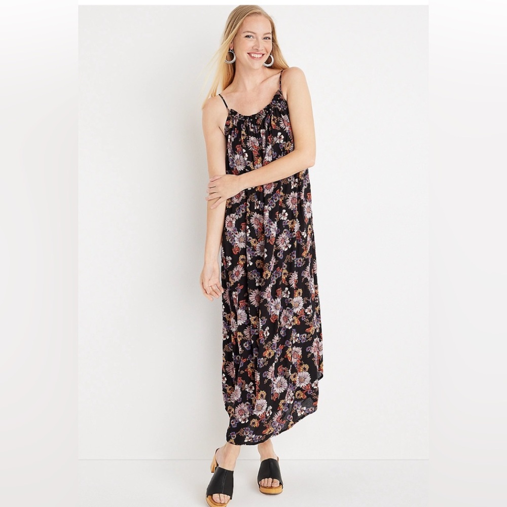 Maurice’s Floral Studded Gauze Midi Dress Sz‎ L Black Floral